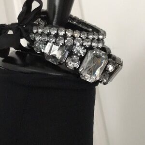 Silver and Black Gemstone Bracelet with Intricate Design